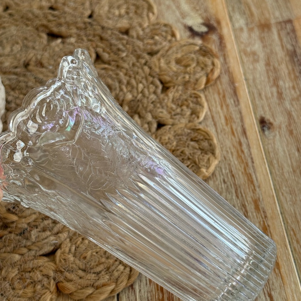 Vintage Borgonova Glass Vase Rose Pattern Italian Pressed Glass - Picture 3 of 9